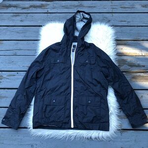 GAP Navy Hooded Windbreaker Jacket with White Zipper
